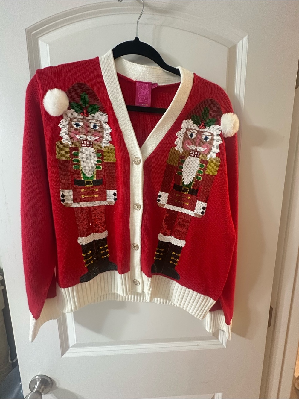 Queen of Sparkles- Holiday Santa Nutcracker Knit Cardigan Sweater - Red